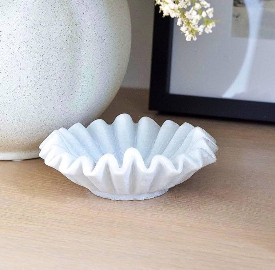 Handmade Marble Scalloped Bowl - 6 inches/Decorative Ruffle Bowl/Home Decor Bowl/Natural Marble R... | Amazon (US)