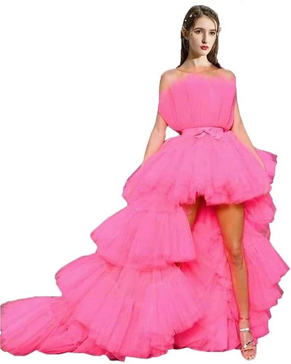 FTBY Women Tiered High Low Prom Dress Bow Sash Tulle Homecoming Pageant Dresses Long | Amazon (US)