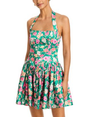 AQUA Floral Halter Drop Waist Mini Dress- Exclusive | Bloomingdale's Women | Bloomingdale's (US)