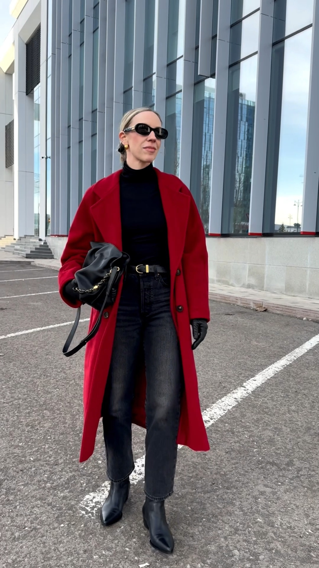 Red coat outfit, Max Mara coat, @Levi's black ankle jeans, black western boots, black and red outfit 

#LTKOver40 #LTKSeasonal #LTKSaleAlert