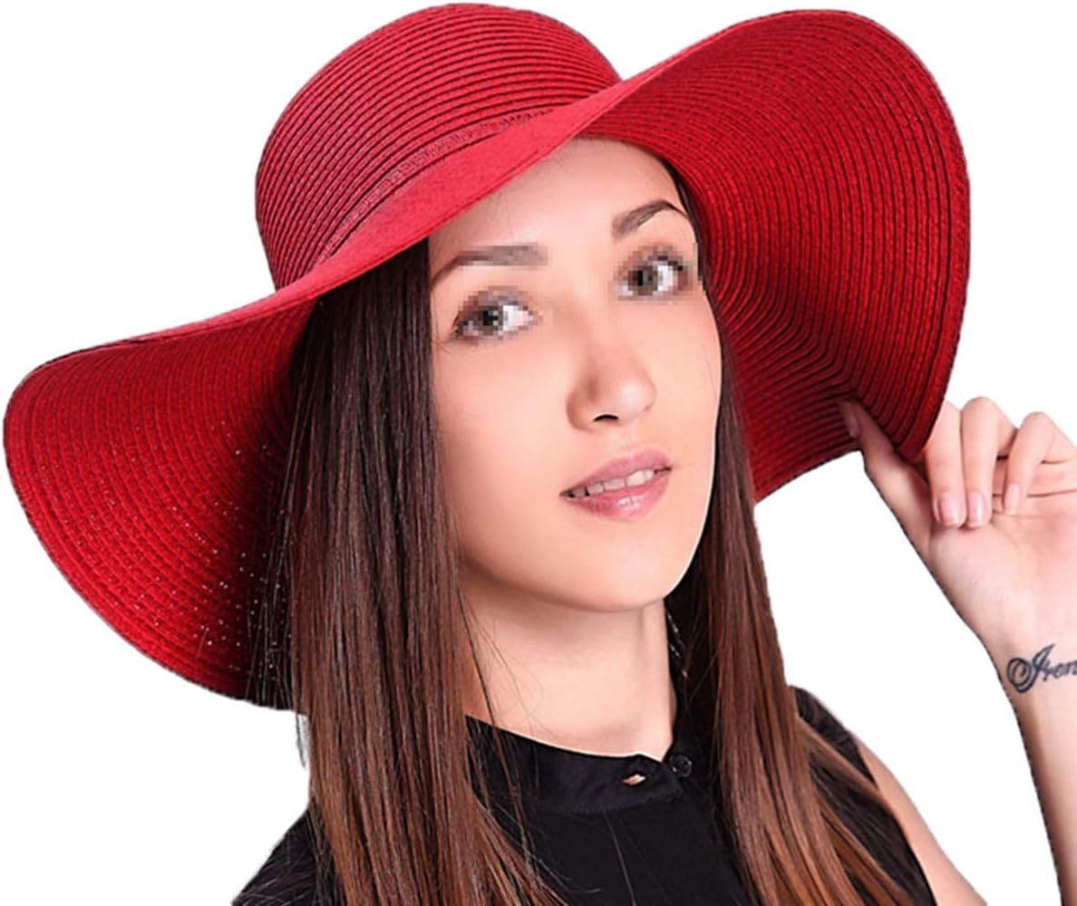 Femmes Mode Pliable Plage Capeline de Paille Anti-UV Large Bord Bow Décoration Chapeau De Soleil... | Amazon (FR)