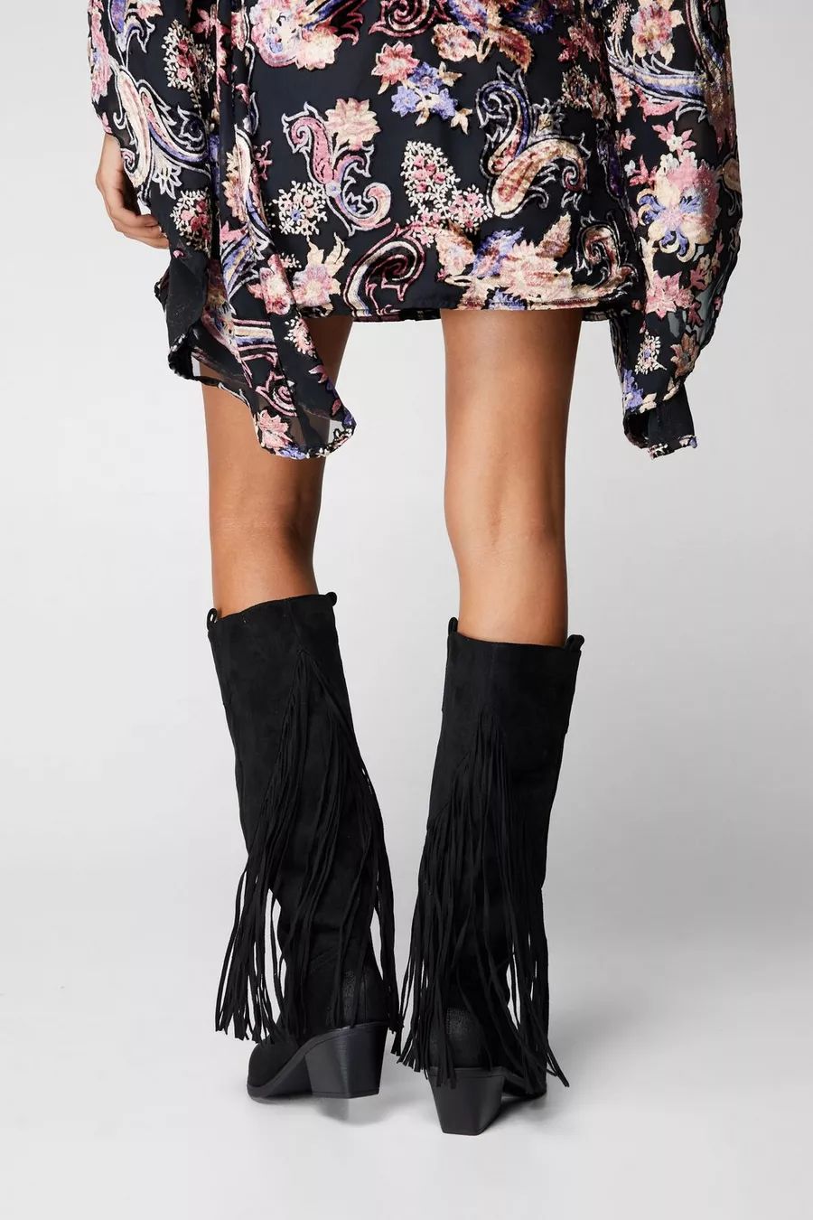 Faux Suede Tassel Knee High Cowboy Boots | Nasty Gal US