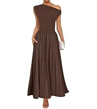 ZESICA Women's Summer 2026 Sleeveless Maxi Dress One Shoulder Casual Slim Swing Pleated Formal Dr... | Amazon (US)