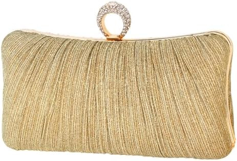 Womens Golden Glitter Clutch Purse Pleated Evening Bag for Bridal Wedding Party with Rhinestone R... | Amazon (US)