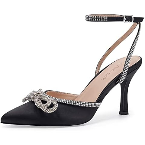 VETASTE Women's Double Bow Pointed Toe Ankle Strap Crystal Pumps Wedding Bridal Party Stilettos B... | Amazon (US)