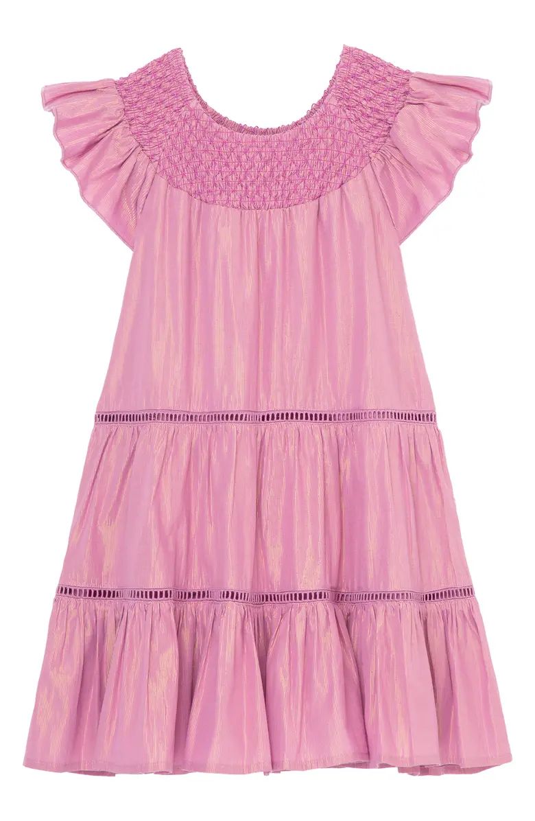 Kids' Metallic Smocked Tiered Cotton Dress | Nordstrom