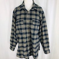 Vintage 80S Ll Bean Freeport Navy Blue Beige Plaid Flannel Button Up Size Large | Etsy (US)