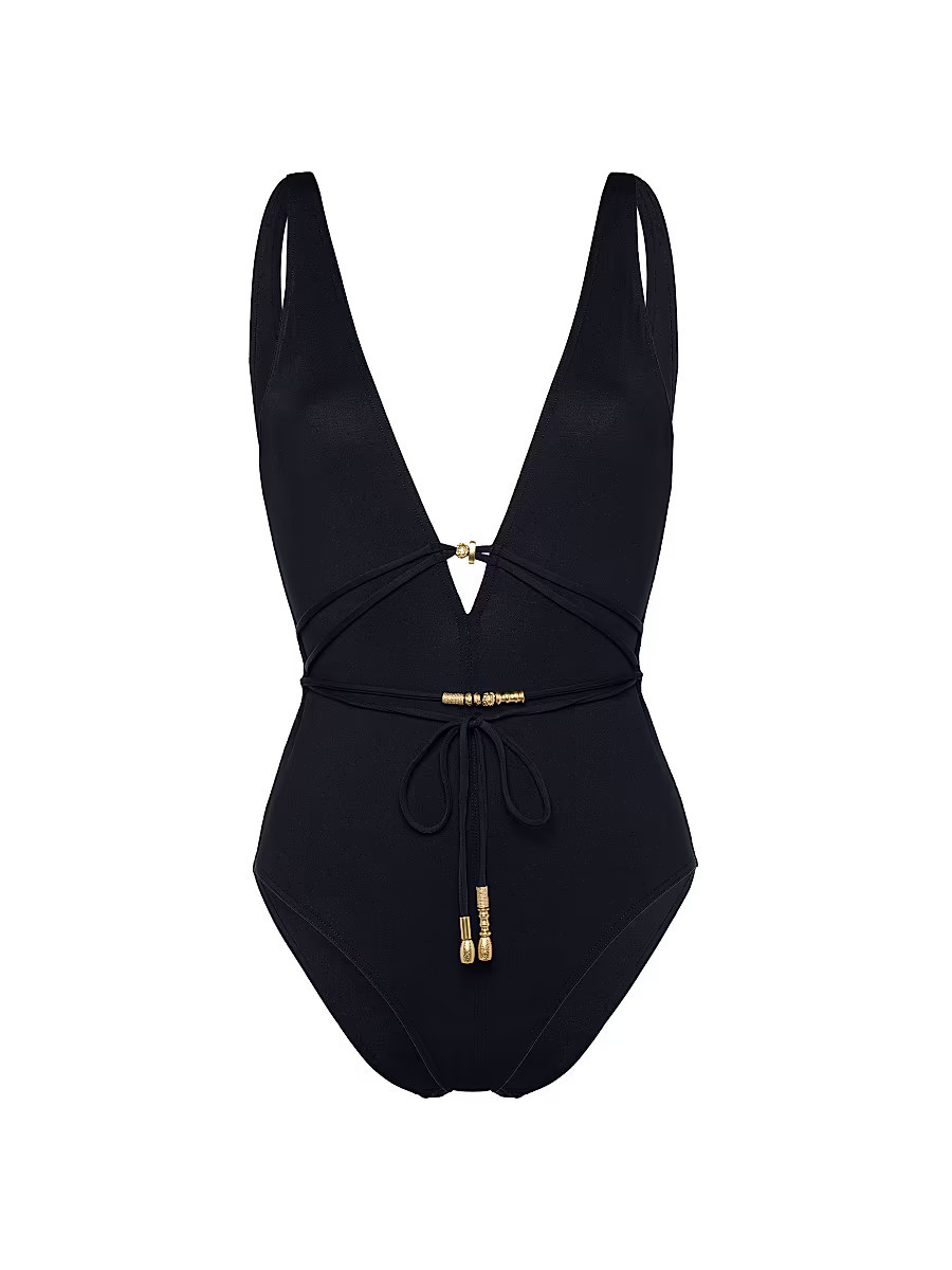 Women's Lagon Jewel Beaded Tank One-Piece Swimsuit - Black - Size 4 | Saks Fifth Avenue