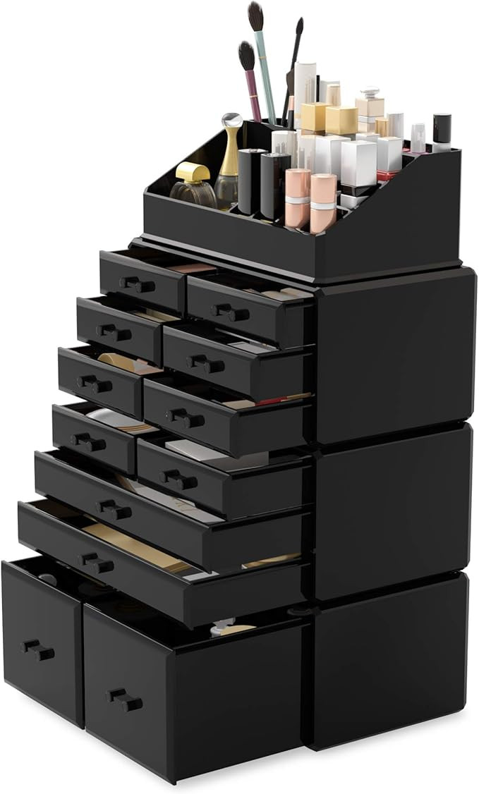 Readaeer Makeup Cosmetic Organizer Storage Drawers Display Boxes Case with 12 Drawers (Black) | Amazon (US)