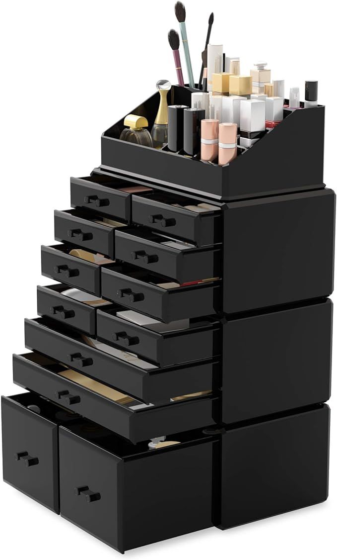 Readaeer Makeup Cosmetic Organizer Storage Drawers Display Boxes Case with 12 Drawers (Black) | Amazon (US)