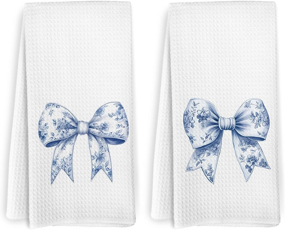 Preppy Chinoiserie Bow Kitchen Towels, Bow Decor, Dorm Room Decor, Coquette Bathroom Decor Hand T... | Amazon (US)