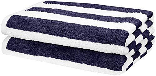 Amazon Basics Cabana Stripe Beach Towel, 2-Pack, Navy Blue, 59.84" L x 29.92" W | Amazon (US)