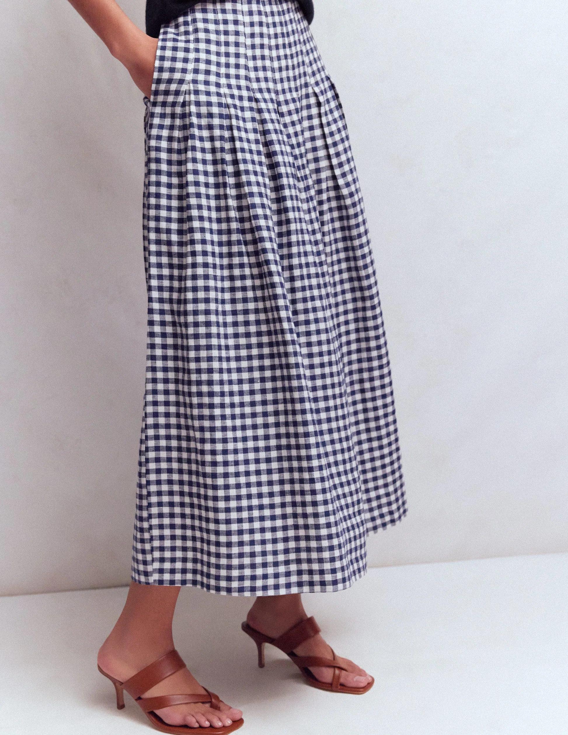 Valentina Linen Skirt-Navy Gingham | Boden (US)