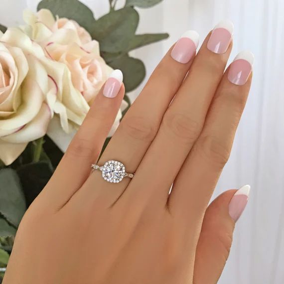 1.25 ctw Halo Ring, Wedding Ring, Vintage Style Ring, Man Made Diamond Simulants, Art Deco Halo R... | Etsy (US)