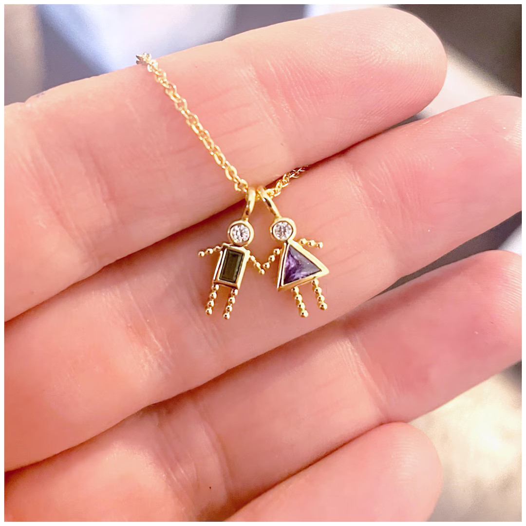 Gold Child Birthstone Necklace - Mother's Day Jewelry - Boy Charm Necklace - Girl Charm Necklace ... | Etsy (US)