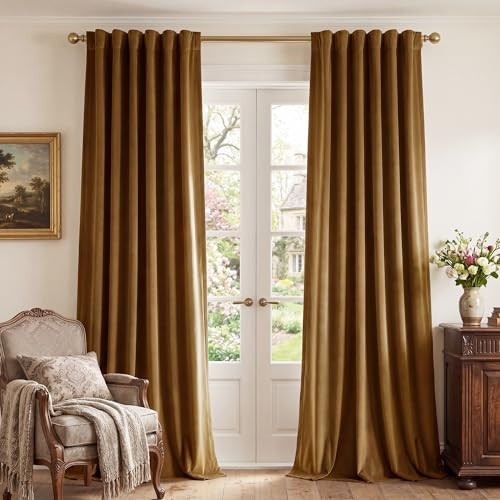StangH Gold Brown Velvet Curtains Bedroom Extra Long, W52xL120, 2 Panels | Amazon (US)