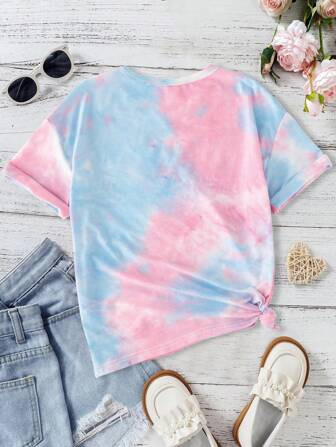 SHEIN Kids EVRYDAY Girls Tie Dye Letter Graphic Tee | SHEIN