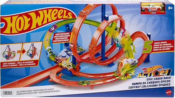 Hot Wheels Toy Car Track Set Action Epic Crash Dash with 1:64 Scale Vehicle & 5 Action Zones, Pow... | Amazon (US)
