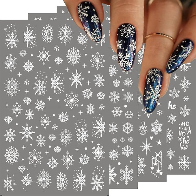 HNUIX Nail Stickers - 3D Snowflake, Self Adhesive Nail Decals, Multi Pattern, 8 Sheets, for Nail ... | Amazon (US)