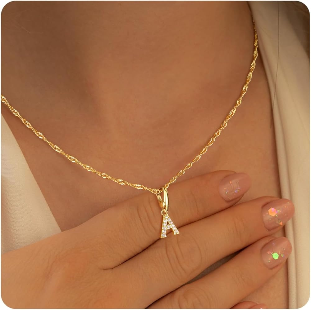 Turandoss Gold Initial Necklaces for Women Girls - Dainty 14K Gold Plated Twisted Curb Chain Init... | Amazon (US)