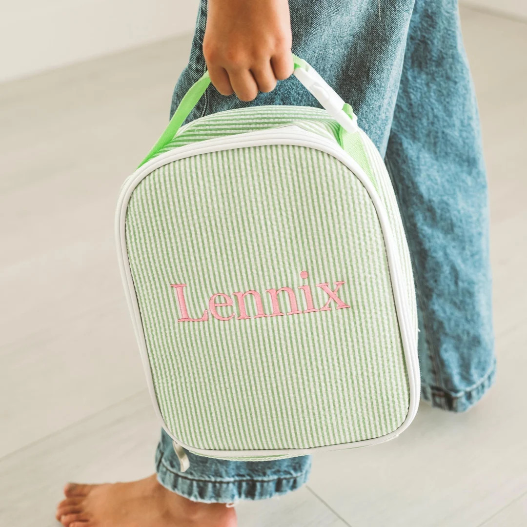 Personalized Lunch Bags for Kids Insulated Lunch Bag Seersucker Lunch Bag Monogrammed Kids Lunch ... | Etsy (US)