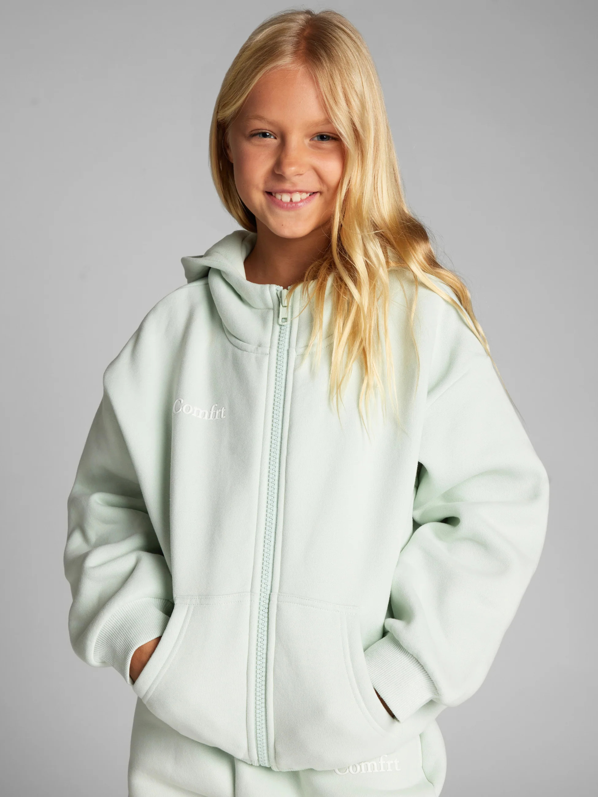 Comfrt Cloud Zip Kids Hoodie | Pale Mint | Green | Oversized | M | Medium | Comfrt