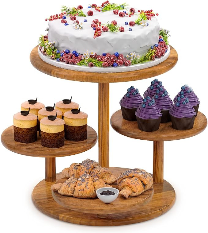 4 Tier Round Cupcake Tower Stand for 50 Cupcakes,Wood Cake Stand with Tiered Tray Decor,Farmhouse... | Amazon (US)
