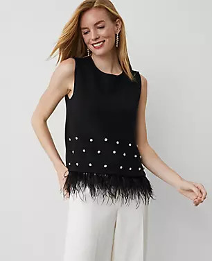 Feather Embellished Shell | Ann Taylor (US)