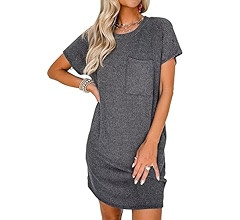 Acelitt Women Casual Summer Crewneck Short Sleeve Ribbed Mini Tshirt Dress,S-XXL | Amazon (US)