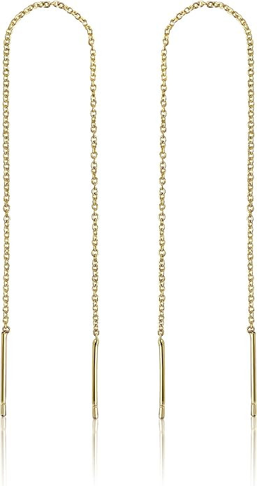 Benevolence LA 14k Gold Chain Earrings for Women, Gold Threader Earrings with Double Piercing, Da... | Amazon (US)