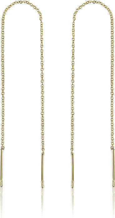 Benevolence LA 14k Gold Chain Earrings for Women, Gold Threader Earrings with Double Piercing, Da... | Amazon (US)