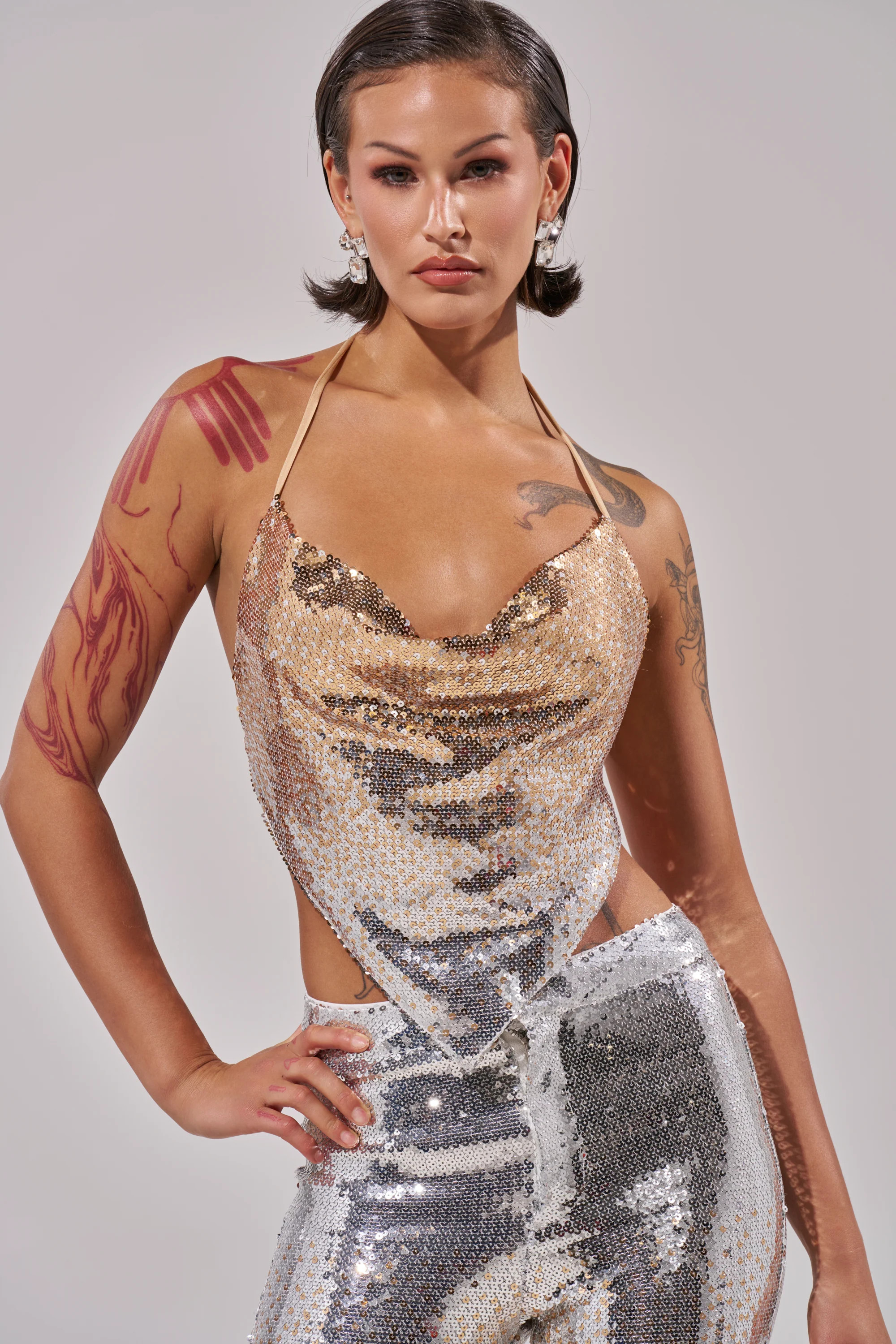GALAXY OMBRE SEQUIN HALTER TOP | AKIRA