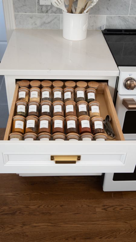 Organize your kitchen with these kitchen drawer spice rack with glass containers and labels

#LTKfamily #LTKhome