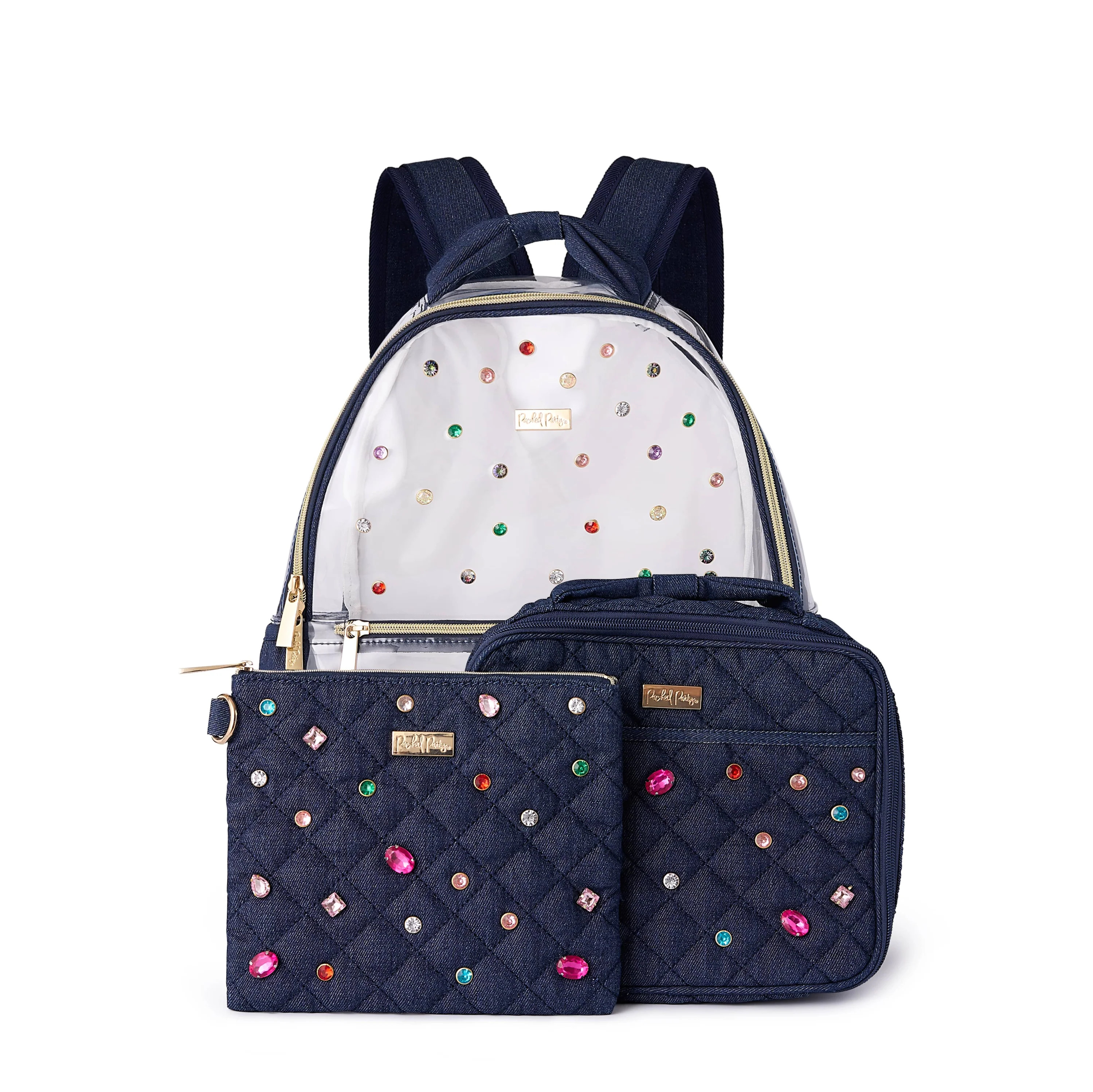 Clear Denim and Gems Backpack Bundle (Backpack, Lunchbox & Pouch) | Packed Party