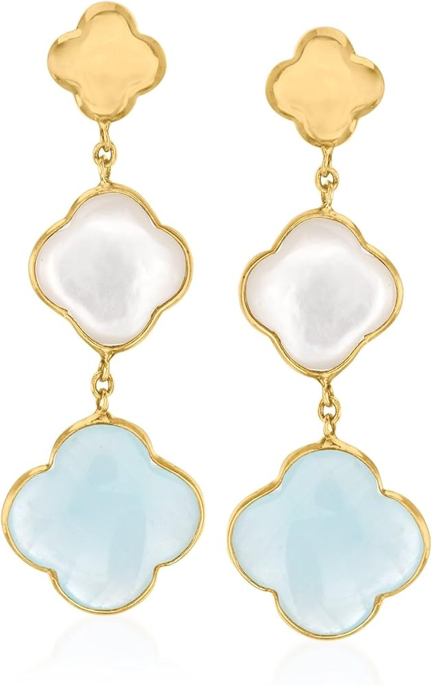 Ross-Simons Italian Mother-Of-Pearl and 5.00 ct. t.w. Aquamarine Clover Drop Earrings in 14kt Yel... | Amazon (US)