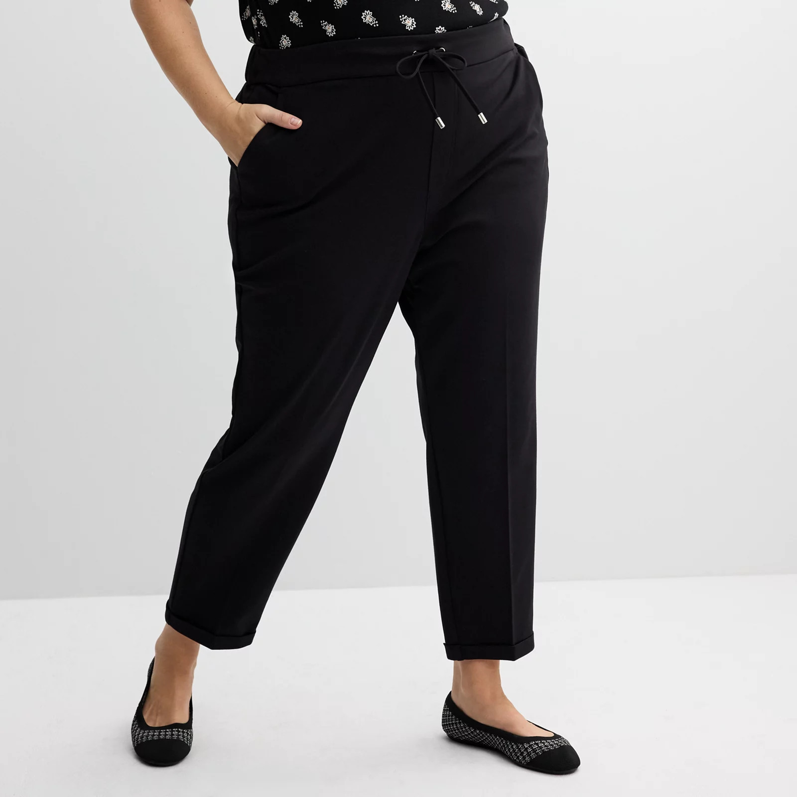 Plus Size Croft & Barrow® Ponte Drawstring Pull-On Pants, Women's, Size: 2XL, Mineral Black | Kohl's