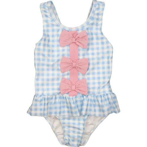 Pink and Blue Check Bow Swimsuit - Shipping Mid-March | Cecil and Lou