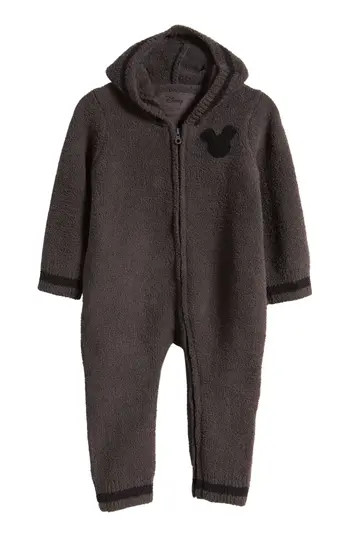 Barefoot Dreams® x Disney CozyChic™ Mickey Mouse Hooded Romper in Carbon at Nordstrom Rack, Size 3-6M | Nordstrom Rack