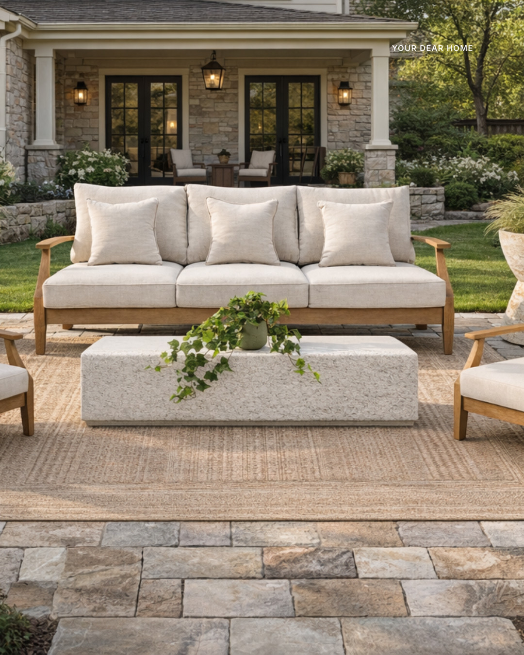 #ad, @wayfair, #wishyouwerehere, #outdoor, #Wayfair, #WayfairPartner.

A calm and organic outdoor seating area layered with natural textures. The woven sofa, light wood chairs and stone side tables bring warmth while the low concrete coffee table anchors the space. This is the kind of outdoor setup that feels relaxed, effortless and perfect for long summer evenings. 

 #LTKSeasonal #LTKHome