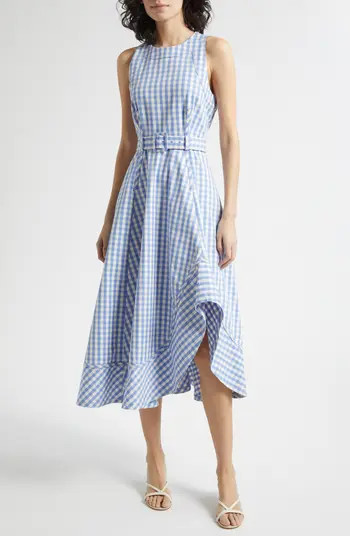 Cinq à Sept Zelda Gingham Belted Denim Midi Dress | Nordstrom | Nordstrom