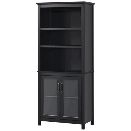 Anself 71 Bookcase Storage Hutch Cabinet with Adjustable Shelves and Glass Doors for Home Office Kit | Walmart (US)