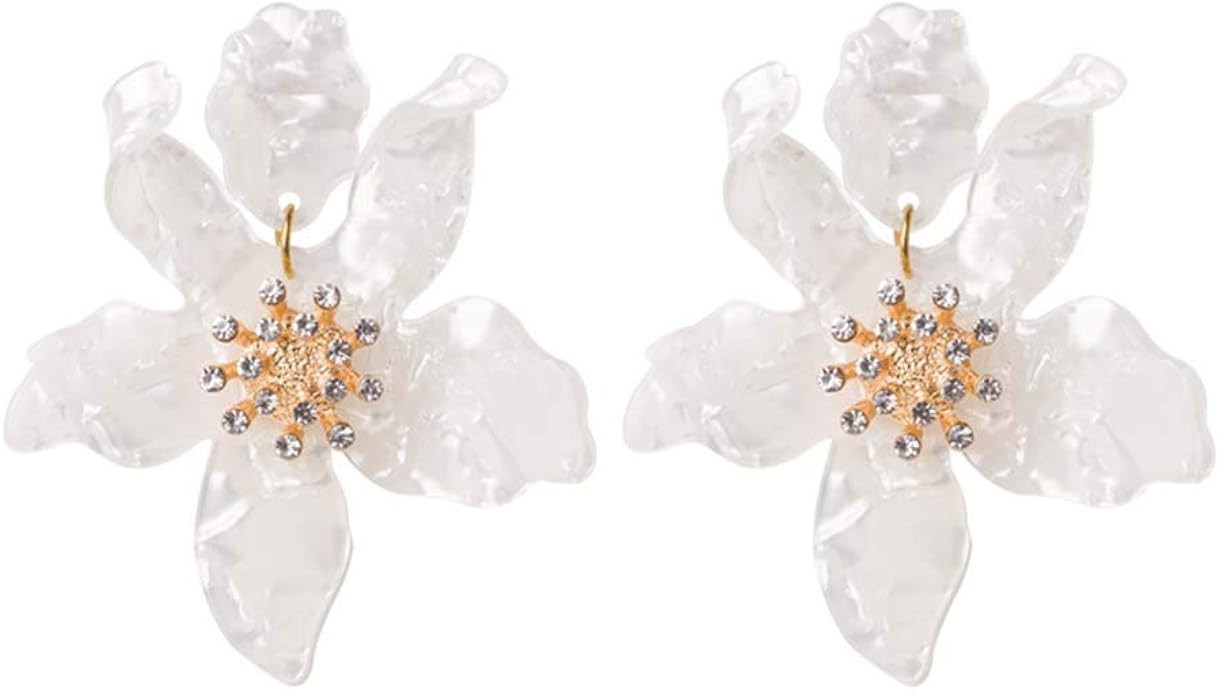 Miweel Bohemian Luxury Oversize Resin Big Flower Earrings For Women Stainless Steel Crystal Jewel... | Amazon (US)