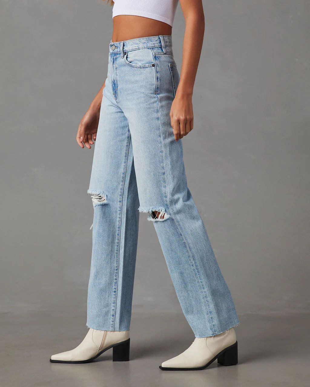 Quinn Distressed High Rise Straight Jeans | VICI Collection