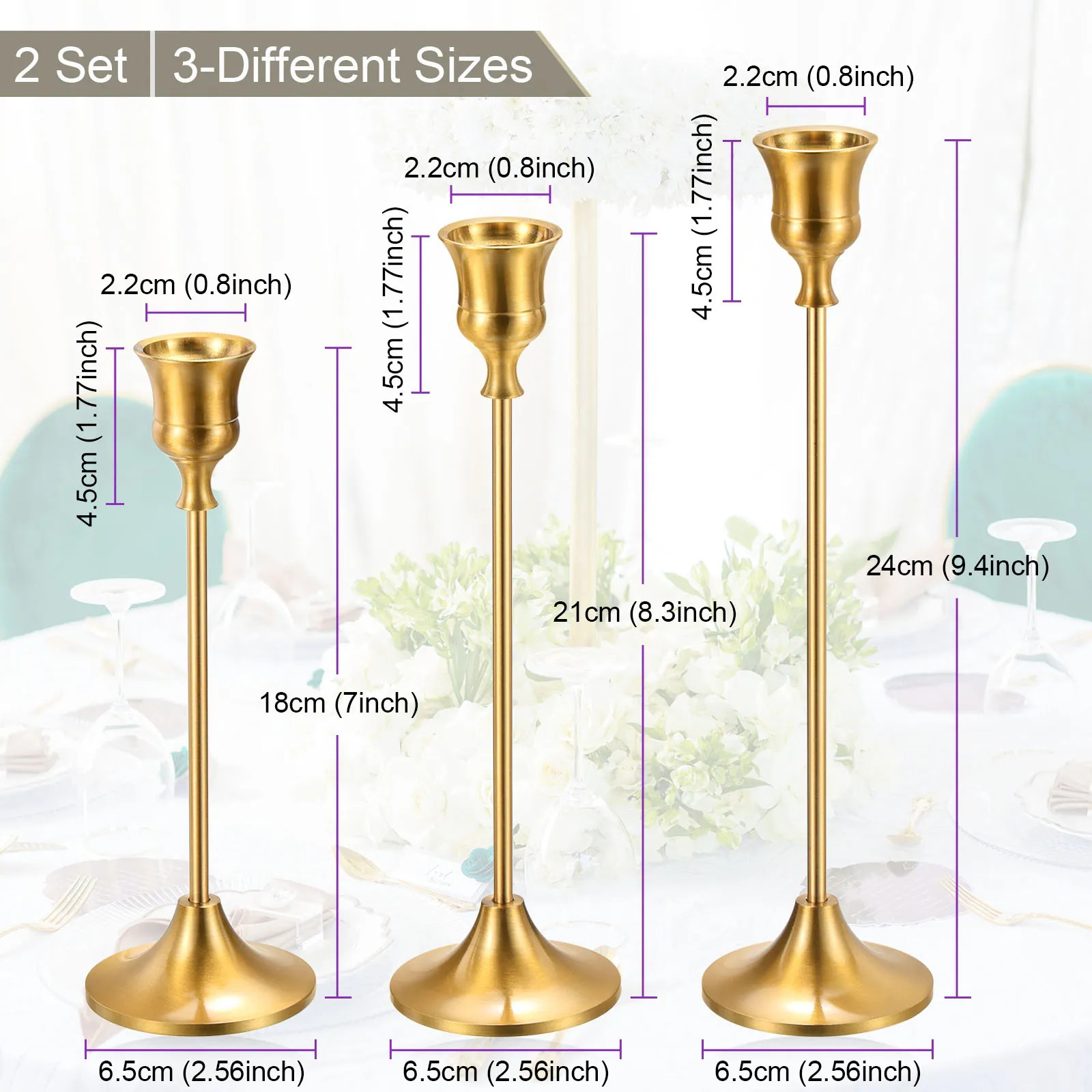 Gold Candlestick Holders Candle Stick Long Holder Set of 6 for 3/4" Candles | Bed Bath & Beyond