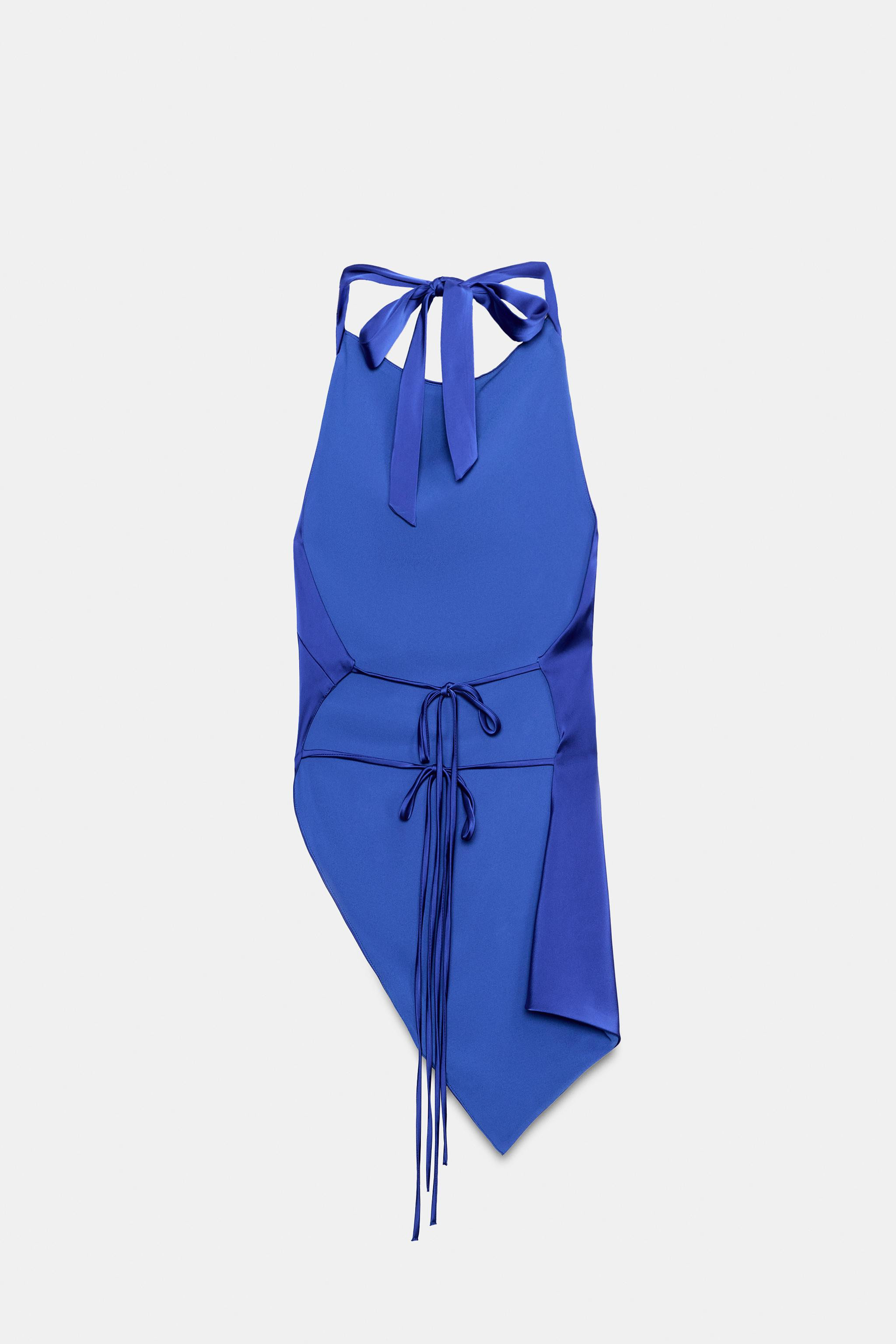 Model height: 173 cmDraped halter neck top. Open back. Asymmetric hem. Tie fastening at the back ... | Zara UK
