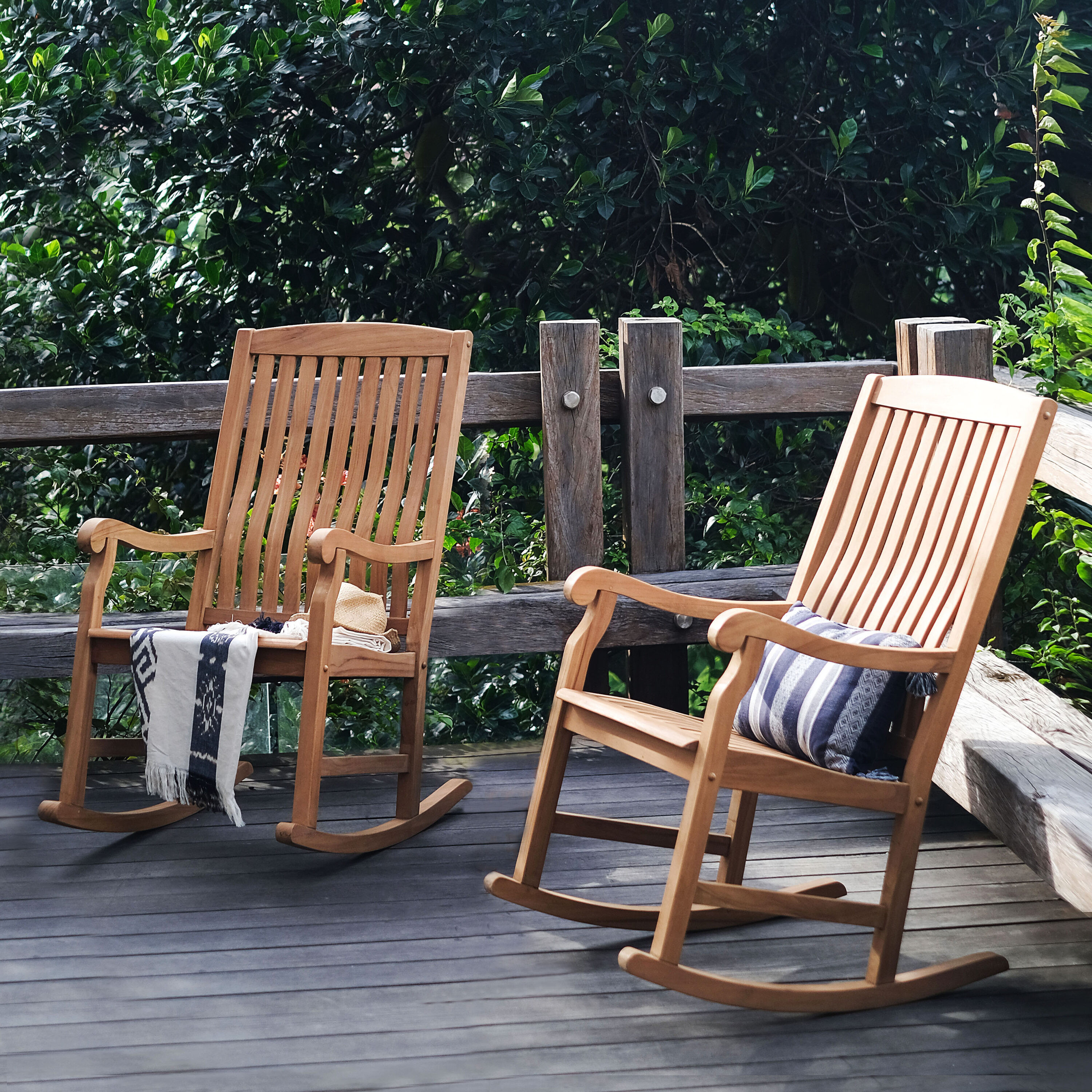 Cambridge Casual Colton Set of 2 Unfinished Teak Wood Wood Frame Rocking Chair with Slat Seat one_size | 712277-TW-XX-XX-XX | Lowe's