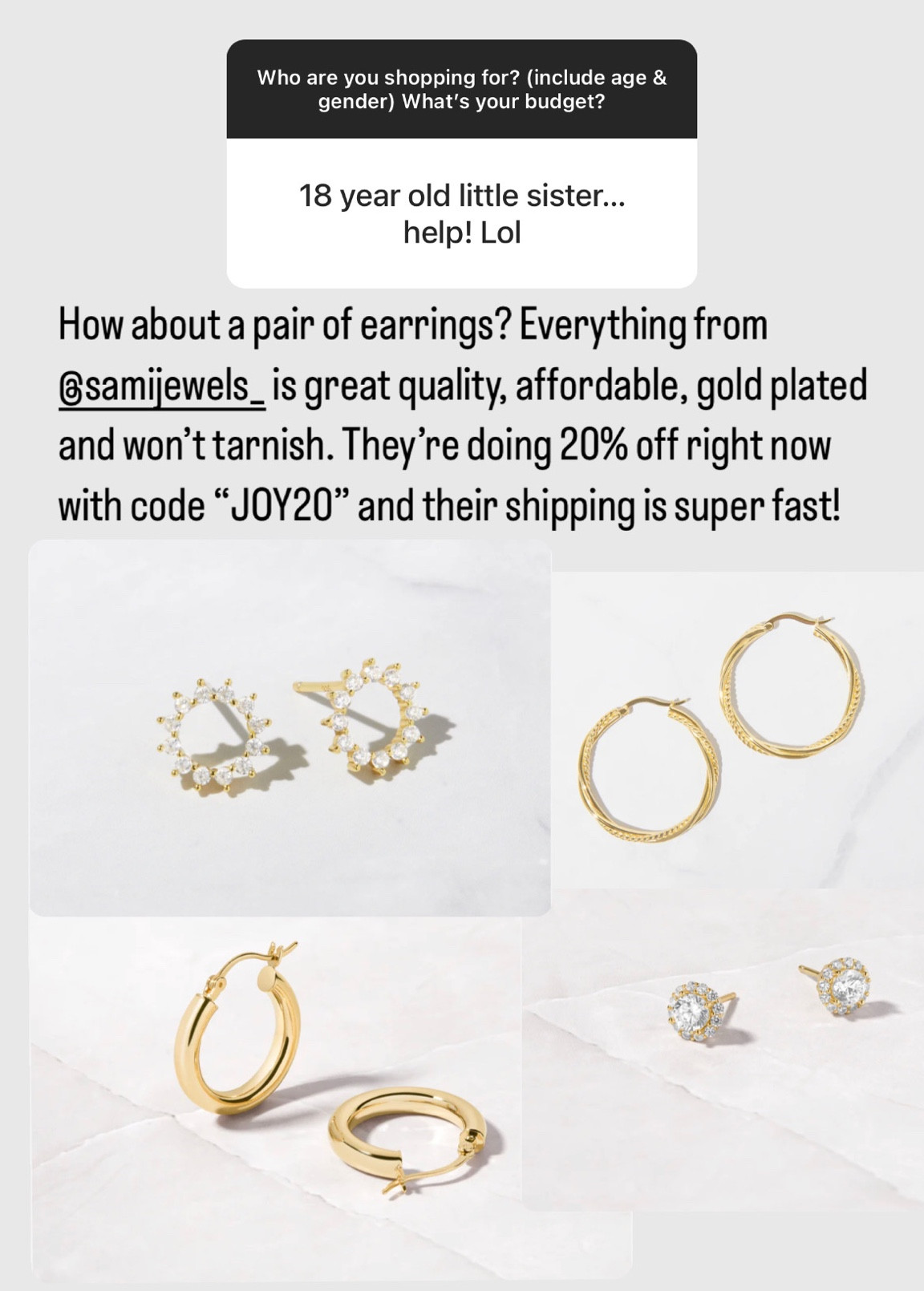 It’s one week until Christmas and Sami Jewels offers FAST shipping! Everything they sell is 14k gold plated so it won’t tarnish. Use the code JOY20 for 20% off. 

#LTKHoliday #LTKsalealert #LTKGiftGuide