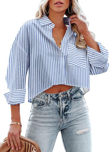 Tewmeu Cropped Button Down Shirts for Women Summer Lightweight Crop Tops | Amazon (US)