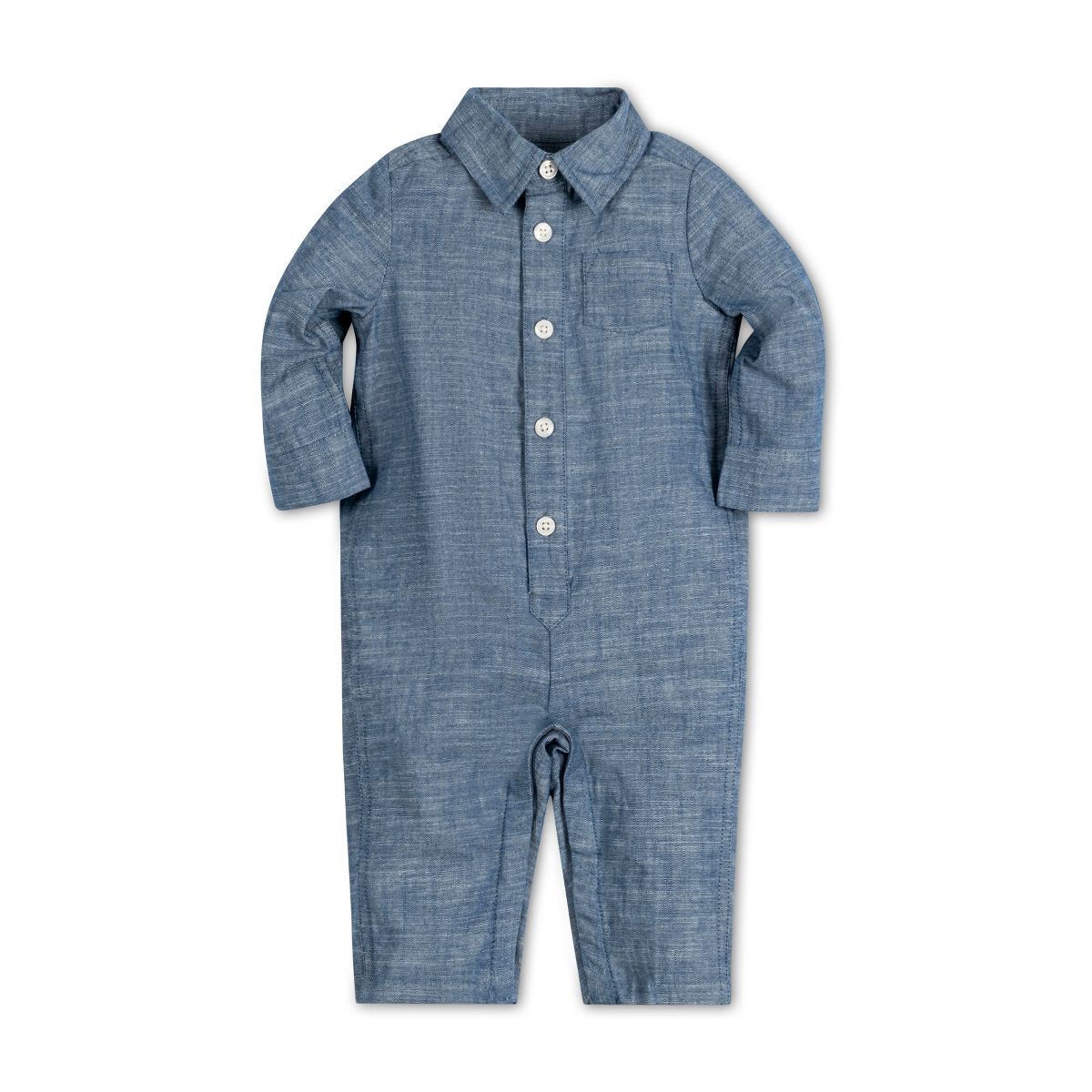 Hope & Henry Layette Baby Boy Long Sleeve Button Front Chambray Romper, Infant, 0-3 Months | Target