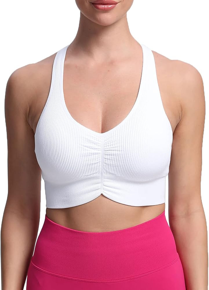 Aoxjox Women's Workout Ribbed Seamless Sports Bras Fitness Running Yoga Crop Tank Top | Amazon (US)